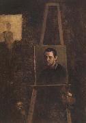 Annibale Carracci, Self-Portrait on an Easel in a Workshop